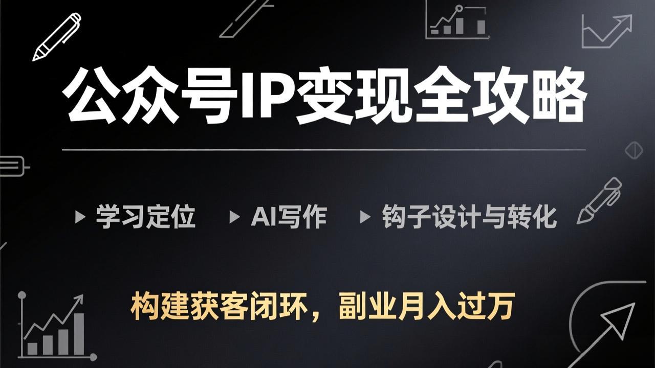 公众号IP变现全攻略-更新，学习定位、AI写作、钩子设计与转化，构建获客闭环，副业月入过万-网创资源站