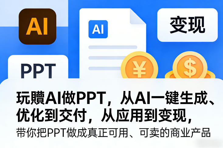 玩賺AI做PPT，从AI一键生成、优化到交付，从应用到变现，带你把PPT做成真正可用、可卖的商业产品-网创资源站