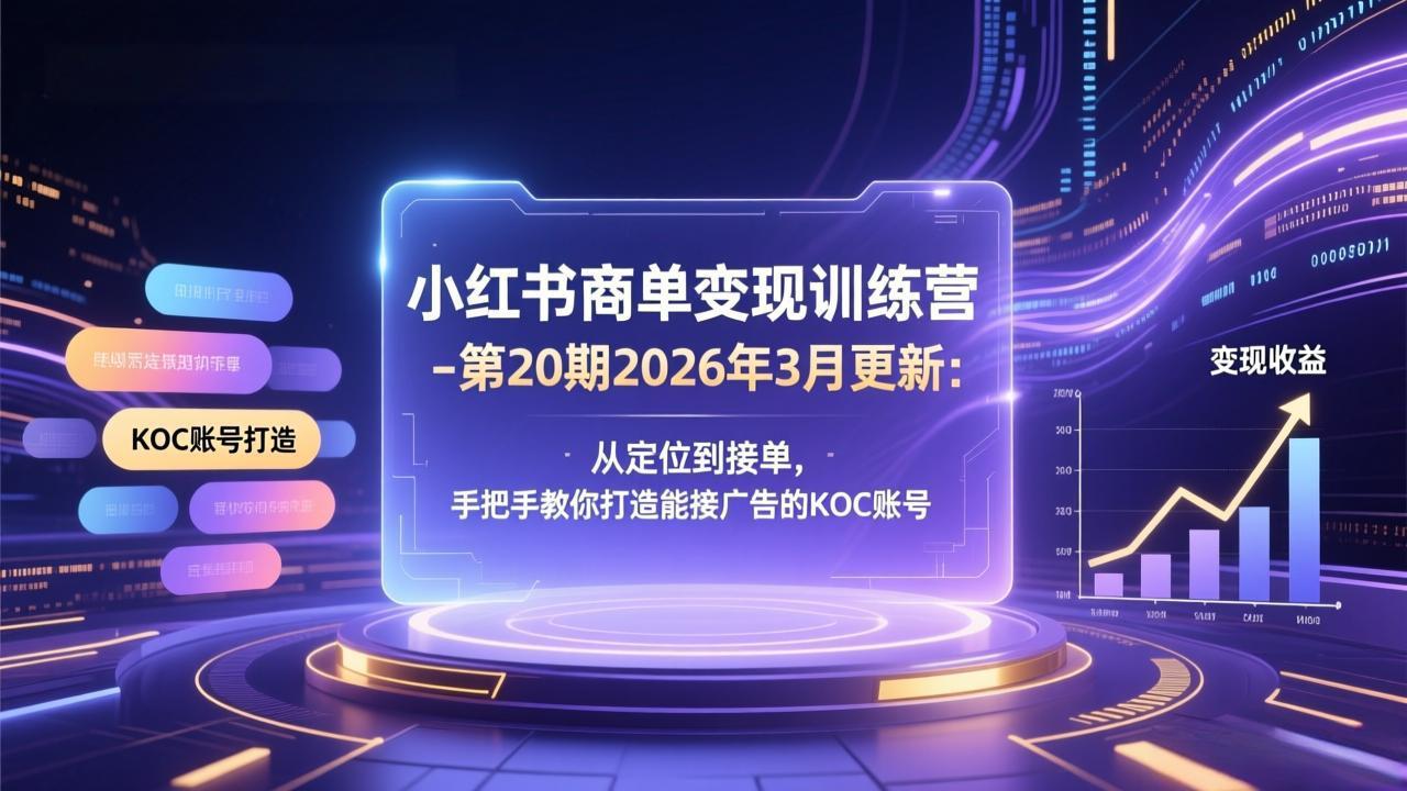 小红书商单变现训练营-第20期26年3月更新：从定位到接单，手把手教你打造能接广告的KOC账号-网创资源站