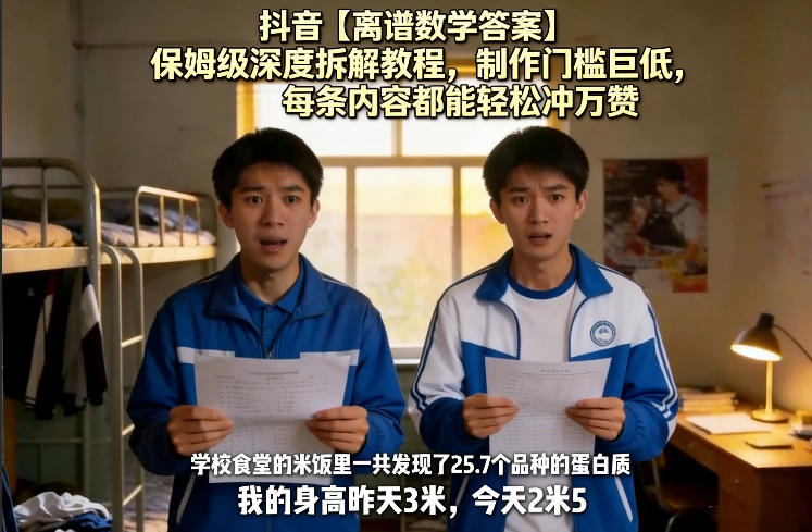 抖音【离谱数学答案】保姆级深度拆解教程，制作门槛巨低，每条内容都能轻松冲万赞，附详细步骤-网创资源站
