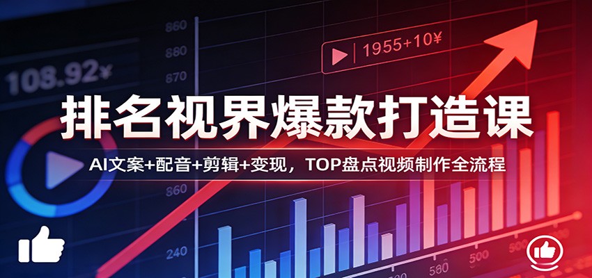 排名视界爆款打造课：AI文案+配音+剪辑+变现，TOP盘点视频制作全流程-网创资源站