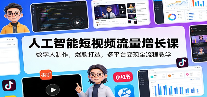 人工智能短视频流量增长课：数字人制作，爆款打造，多平台变现全流程教学-网创资源站