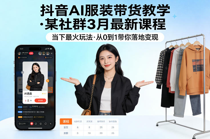抖音AI服装带货教学，某社群3月最新课程，当下最火玩法，从0到1带你落地变现-网创资源站