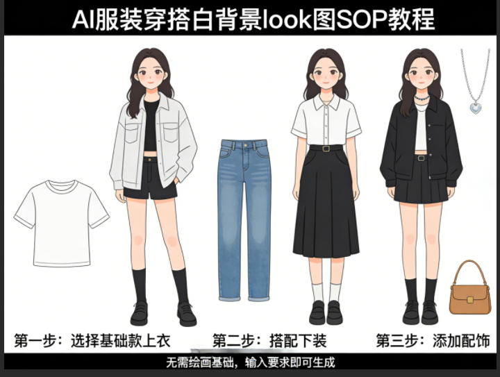 AI服装穿搭白背景look图SOP教程，不用会画画，提几句具体要求，AI就能还你一个奇迹-网创资源站