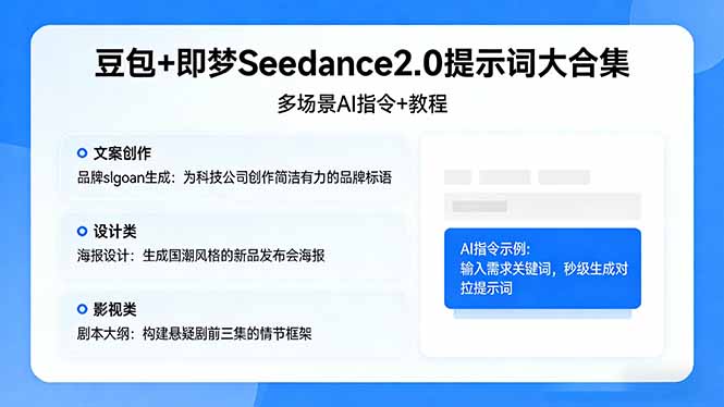 豆包+即梦Seedance2.0提示词大合集：多场景AI指令+教程，解锁文案、设计、影视高效创作-网创资源站