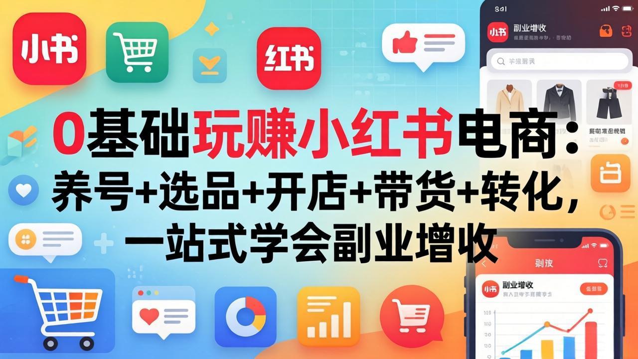 0基础玩赚小红书电商：养号+选品+开店+带货+转化，一站式学会副业增收-网创资源站