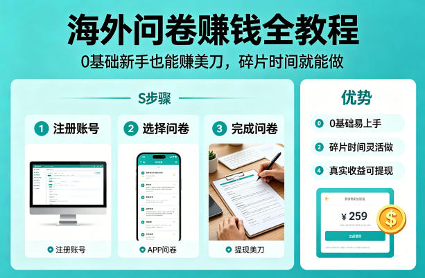 海外问卷賺钱全教程，0基础新手也能賺美刀，碎片时间就能做-网创资源站