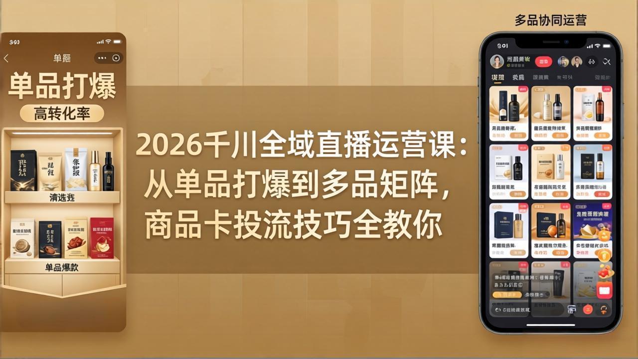 2026千川全域直播运营课：从单品打爆到多品矩阵，商品卡投流技巧全教你-网创资源站