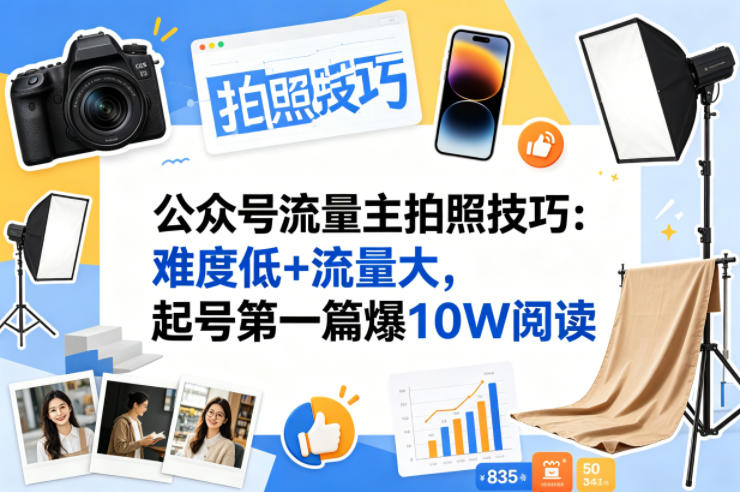 公众号流量主之拍照技巧赛道，难度低+流量大，起号第一篇就爆了10w阅读-网创资源站