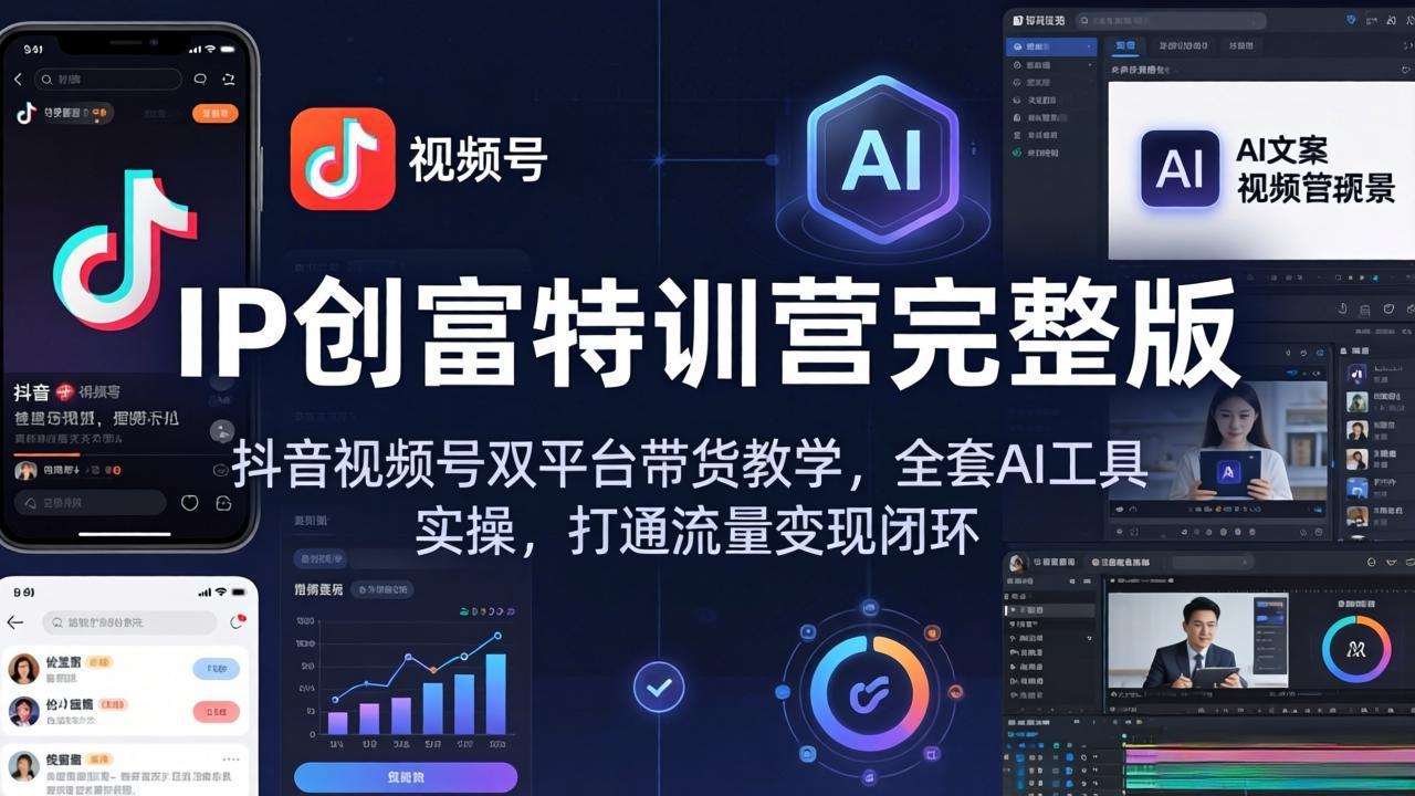 IP创富特训营完整版：抖音视频号双平台带货教学，全套AI工具实操，打通流量变现闭环-网创资源站