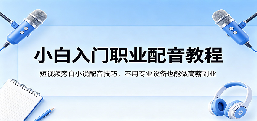 小白入门职业配音教程，短视频旁白小说配音技巧，不用专业设备也能做高薪副业-网创资源站