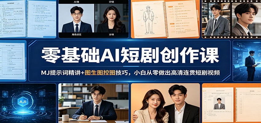 零基础AI短剧创作课：MJ提示词精讲+图生图控图技巧，小白从零做出高清连贯短剧视频-网创资源站