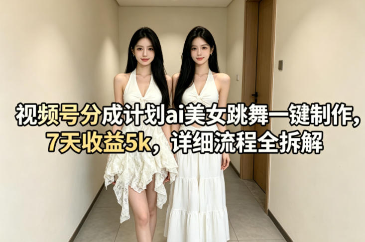 视频号分成计划ai美女跳舞一键制作，7天收益5k，详细流程全拆解-网创资源站