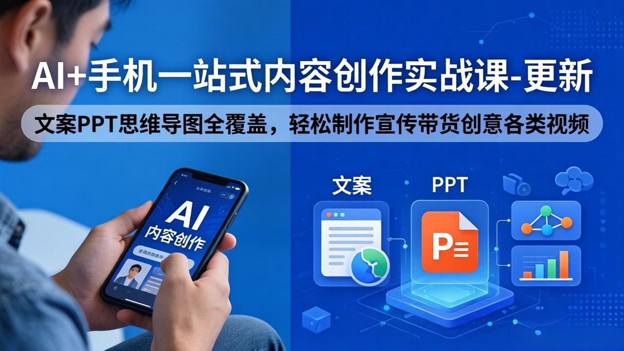 AI+手机一站式内容创作实战课-更新，文案PPT思维导图全覆盖，轻松制作宣传带货创意各类视频-网创资源站