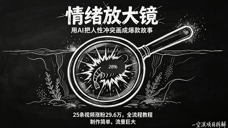 AI制作“情绪放大镜“视频，25条视频涨粉29.6W粉，流量巨大，制作简单，全流程教程-网创资源站