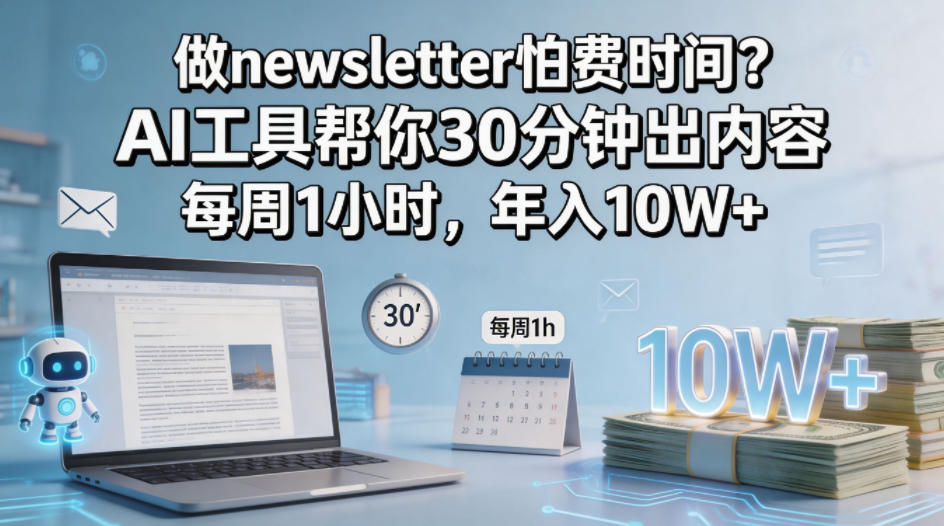 做newsletter怕费时间？AI工具帮你30分钟出内容，每周1小时，年入10W+！【原创双语字幕】-网创资源站
