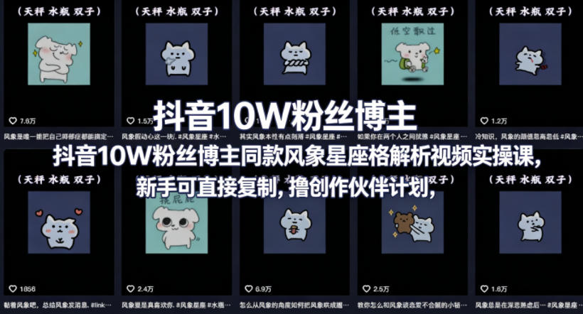 抖音10W粉丝博主同款星座性格解析视频实操课，新手可直接复制，撸创作伙伴计划，分成计划等-网创资源站
