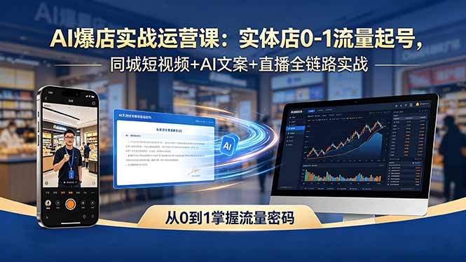 AI同城爆店实战运营课：实体店0-1流量起号，短视频+AI文案+直播全链路实战-网创资源站