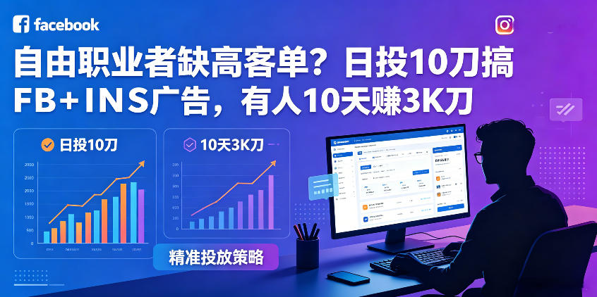 自由职业者缺高客单？日投10刀搞FB+INS广告，有人10天赚3K刀！【原创双语字幕】-网创资源站