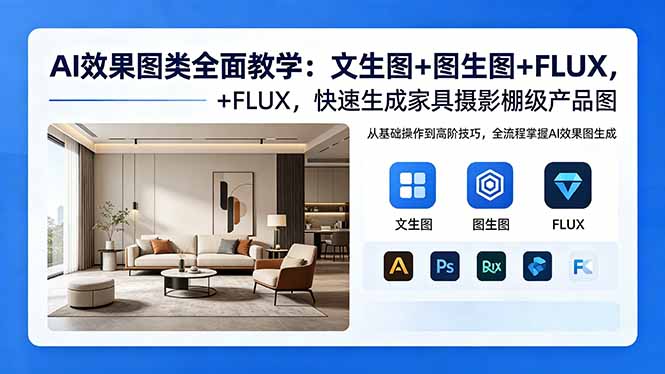 AI效果图类全面教学：文生图+图生图+FLUX，快速生成家具摄影棚级产品图-网创资源站
