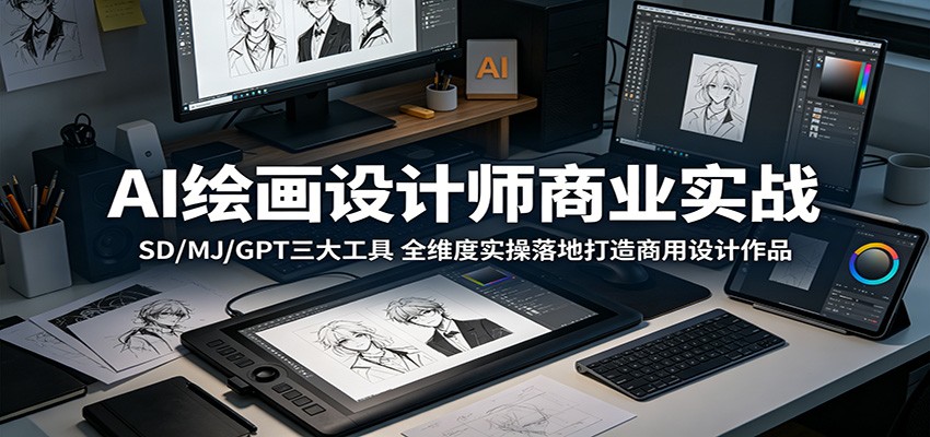 AI绘画设计师商业实战：SD/MJ/GPT三大工具，全维度实操落地打造商用设计作品-网创资源站