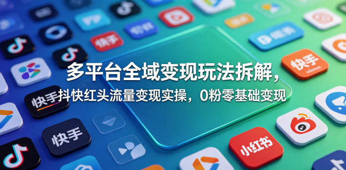 多平台全域变现玩法拆解，抖快红头流量变现实操，0粉零基础变现-网创资源站