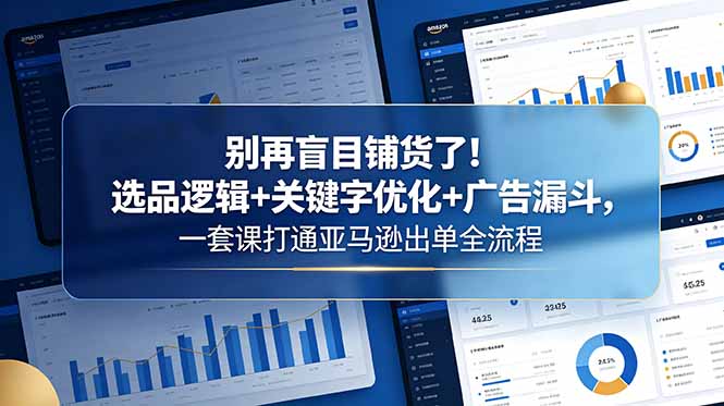 别再盲目铺货了！选品逻辑+关键字优化+广告漏斗，一套课打通亚马逊出单全流程-网创资源站