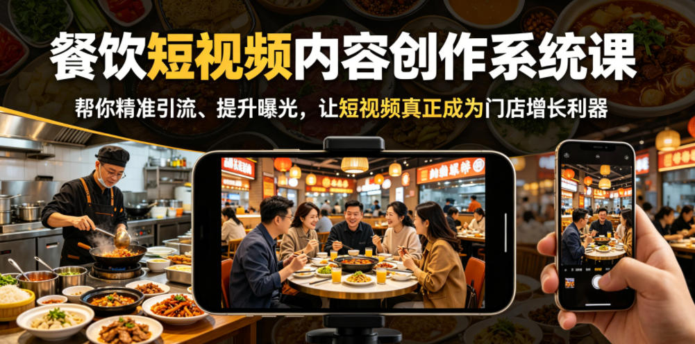 餐饮短视频内容创作系统课，帮你精准引流、提升曝光，让短视频真正成为门店增长利器-网创资源站