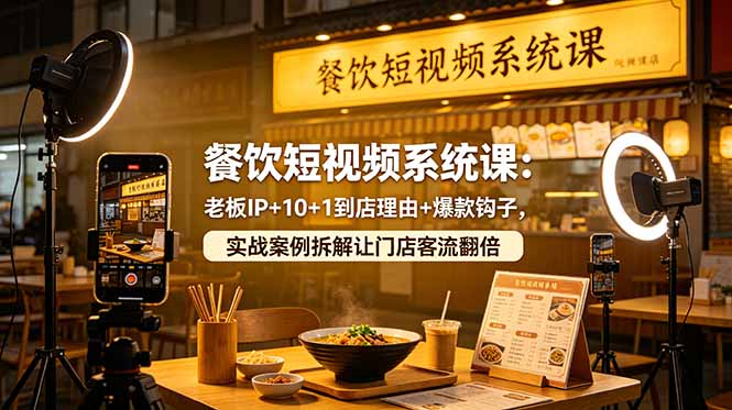餐饮短视频系统课：老板IP+10+1到店理由+爆款钩子，实战案例拆解让门店客流翻倍-网创资源站