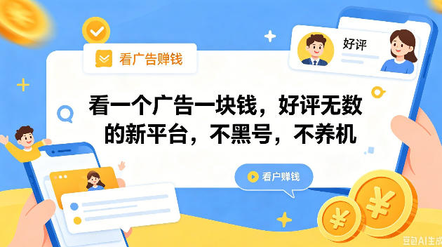 看一个广告一块钱，好评无数的新平台，不黑号，不养机，一撸几十块钱还是不错的【揭秘】-网创资源站