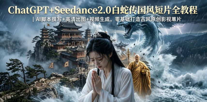 ChatGPT+Seedance2.0白蛇传国风短片全教程｜AI脚本撰写+高清出图+视频生成，零基础打造古风原创影视短片-网创资源站