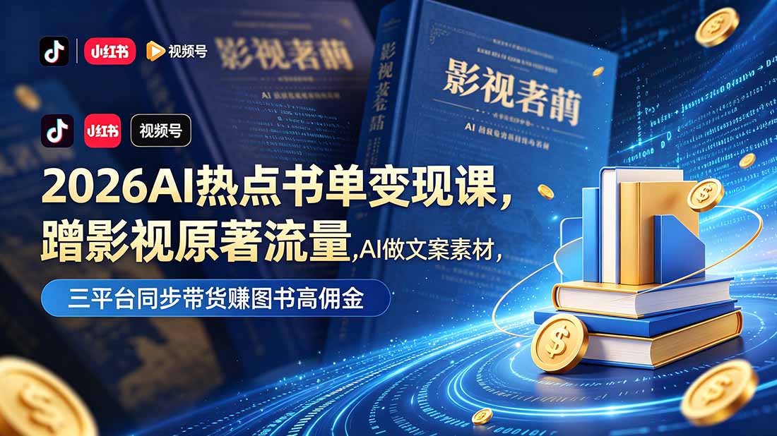 2026AI热点书单变现课，蹭影视原著流量，AI做文案素材，三平台同步带货赚图书高佣金-网创资源站