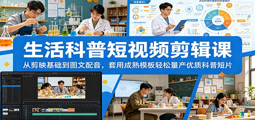 生活科普短视频剪辑课：从剪映基础到图文配音，套用成熟模板轻松量产优质科普短片-网创资源站