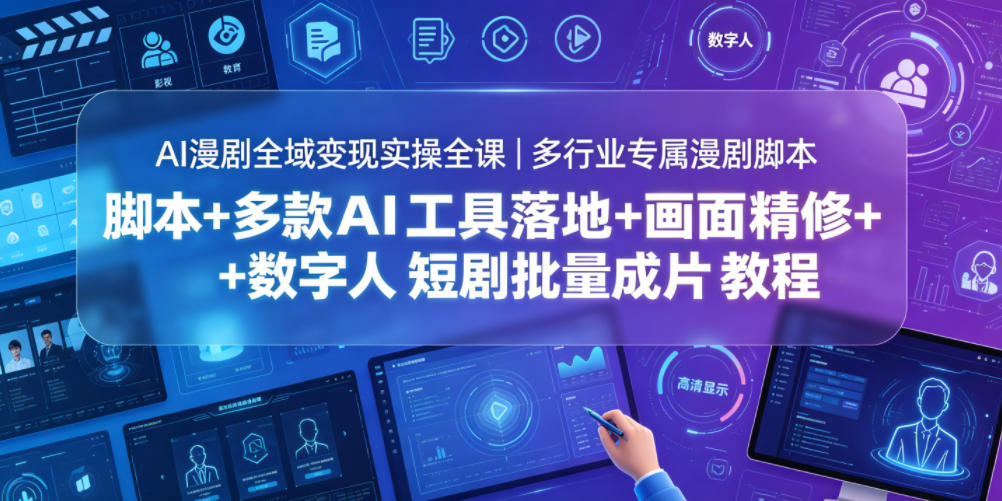 AI漫剧全域变现实操全课｜多行业专属漫剧脚本+多款AI工具落地+画面精修+数字人短剧批量成片全教程-网创资源站