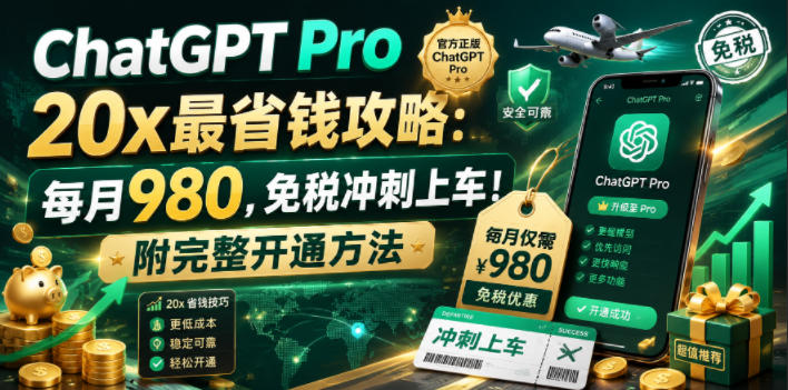 ChatGPT Pro 20x最省钱攻略：每月980，免税冲刺上车！附完整开通方法【文档】-网创资源站