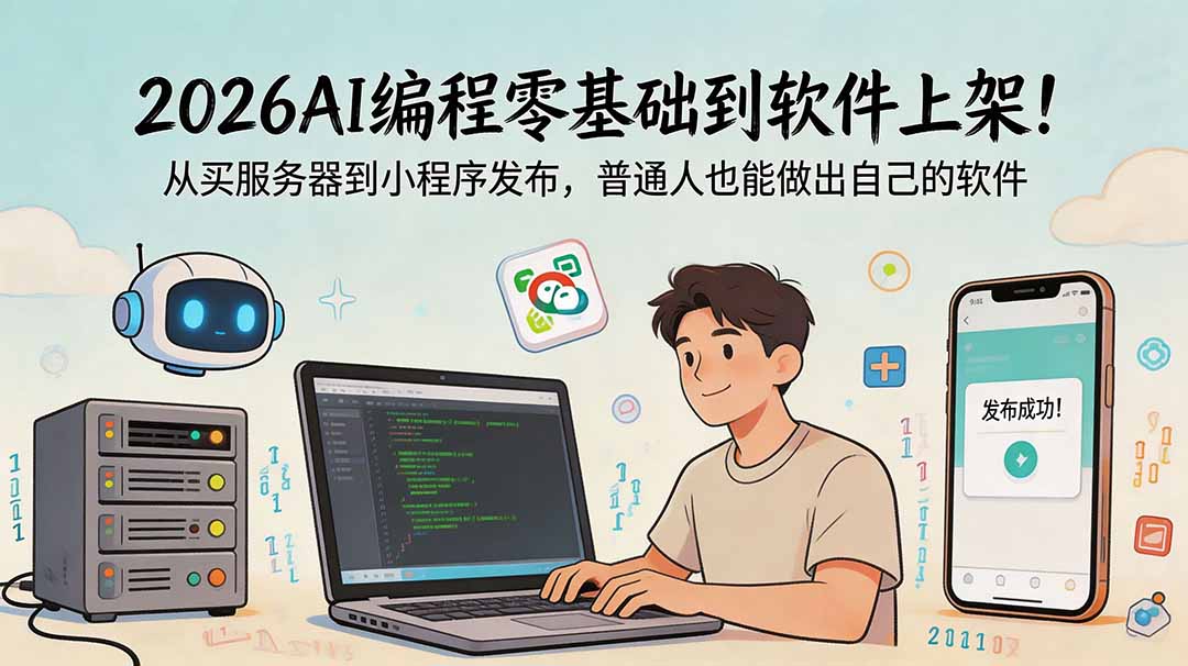 2026AI编程零基础到软件上架！从买服务器到小程序发布，普通人也能做出自己的软件-网创资源站