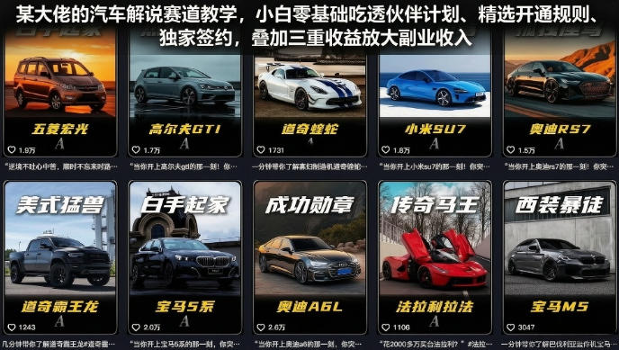 某大佬的汽车解说赛道教学，小白零基础吃透伙伴计划、精选开通规则、独家签约，叠加三重收益放大副业收入-网创资源站