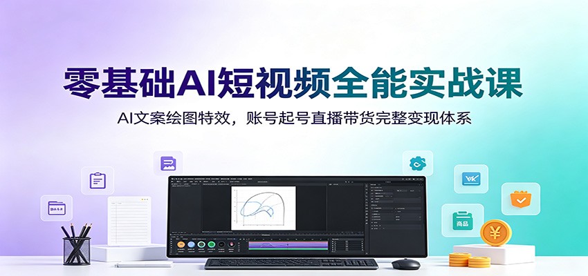 零基础AI短视频全能实战课：AI文案绘图特效，账号起号直播带货完整变现体系-网创资源站