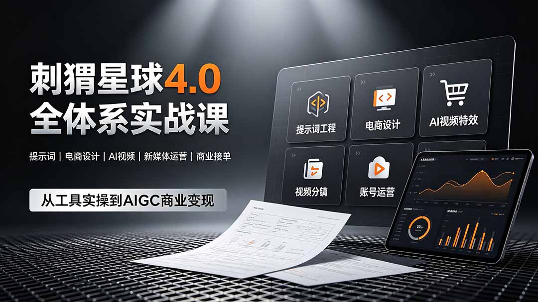刺猬星球4.0全体系实战课，覆盖提示词工程、电商设计、AI视频特效与新媒体运营，一站式掌握AIGC商业核心技能-网创资源站