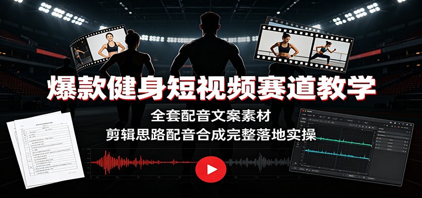 爆款健身短视频赛道教学：全套配音文案素材，剪辑思路配音合成完整落地实操-网创资源站