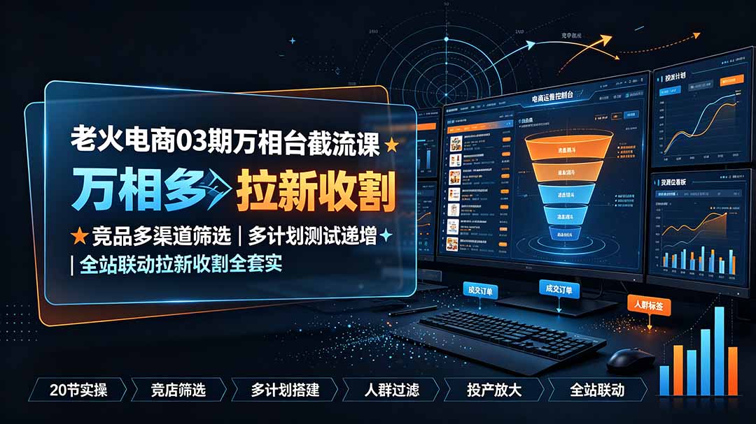 老火电商03期万相台截流课：竞品多渠道筛选｜多计划测试递增｜全站联动拉新收割全套实操教学-网创资源站