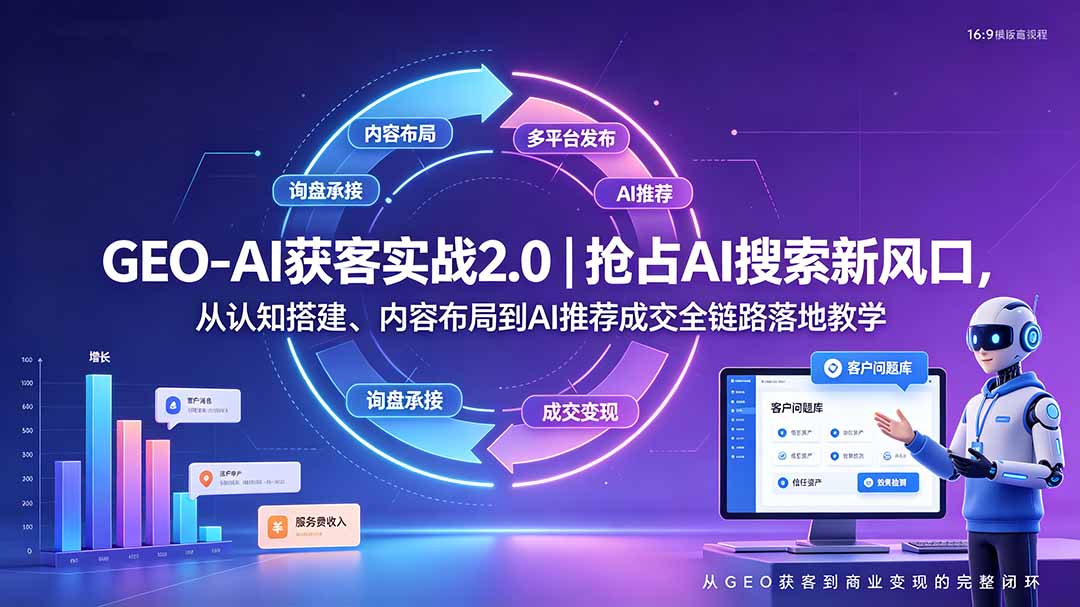 GEO-AI获客实战｜抢占AI搜索新风口，从认知搭建、内容布局到AI推荐成交全链路落地教学-网创资源站
