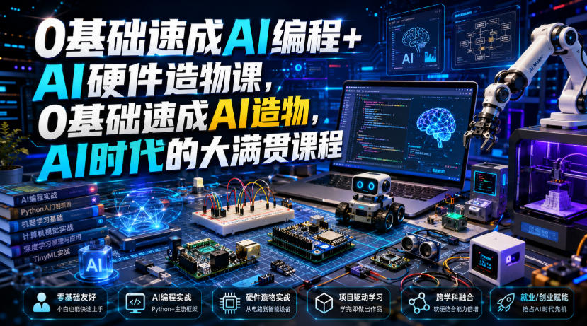 0基础速成AI编程+AI硬件造物课，0基础速成AI造物，AI时代的大满贯课程-网创资源站