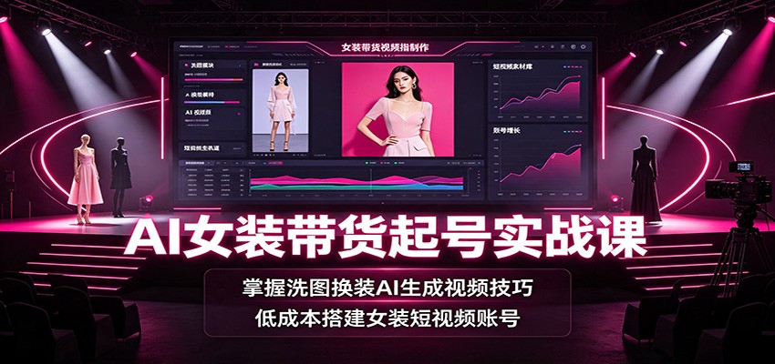 AI女装带货起号实战课：掌握洗图换装AI生成视频技巧，低成本搭建女装短视频账号-网创资源站