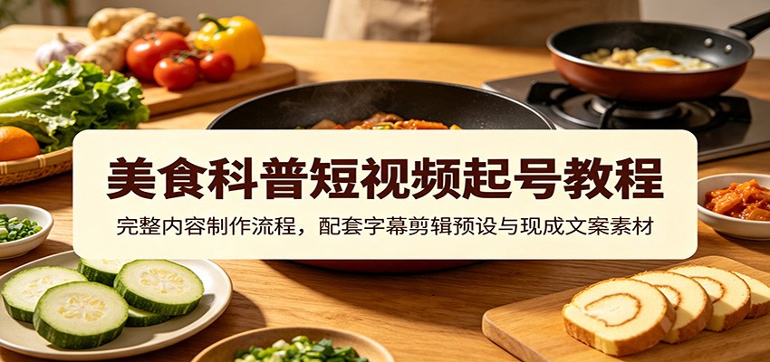 美食科普短视频起号教程：完整内容制作流程，配套字幕剪辑预设与现成文案素材-网创资源站