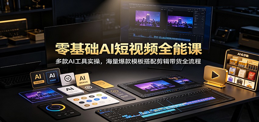 零基础AI短视频全能课：多款AI工具实操，海量爆款模板搭配剪辑带货全流程-网创资源站