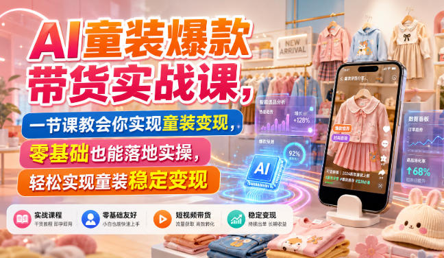 AI童装爆款带货实战课，一节课教会你实现童装变现，零基础也能落地实操-网创资源站