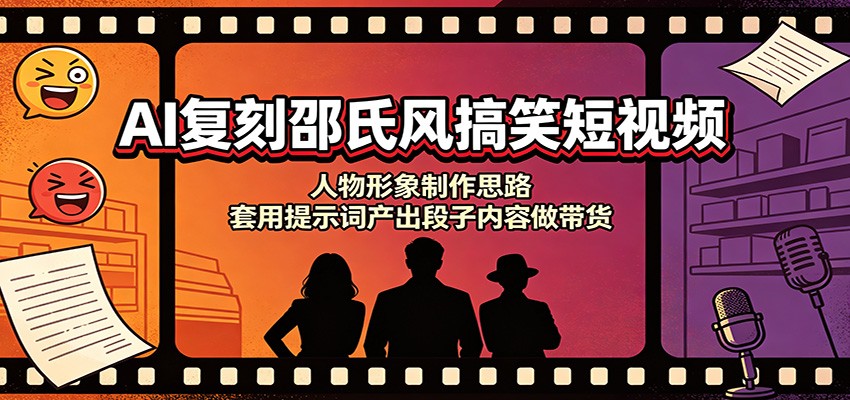 AI复刻邵氏风搞笑短视频：人物形象制作思路，套用提示词产出段子内容做带货-网创资源站