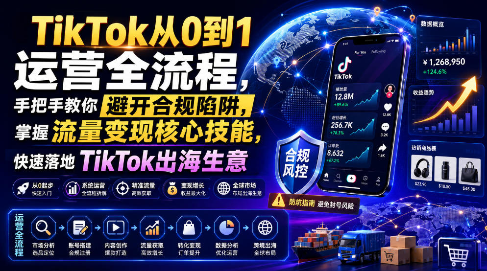TikTok从0到1运营全流程，手把手教你避开合规陷阱，掌握流量变现核心技能，快速落地TikTok出海生意(更新8月)-网创资源站