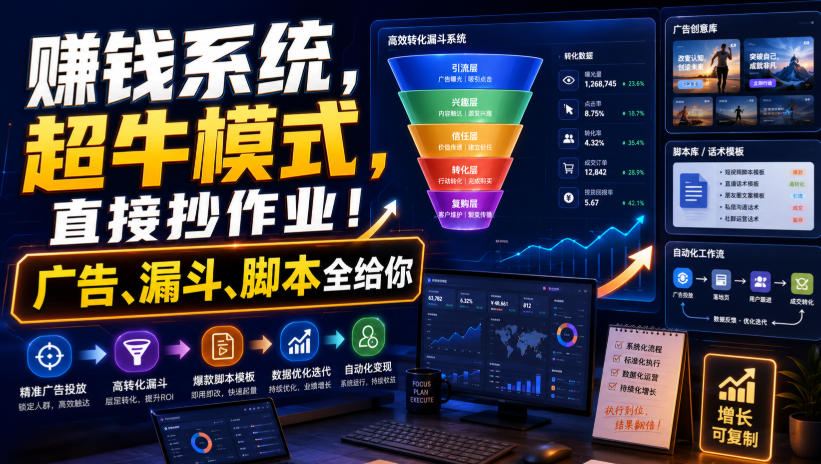 賺钱系统，超牛模式，直接抄作业！广告、漏斗、脚本全给你【原创双语字幕】-网创资源站
